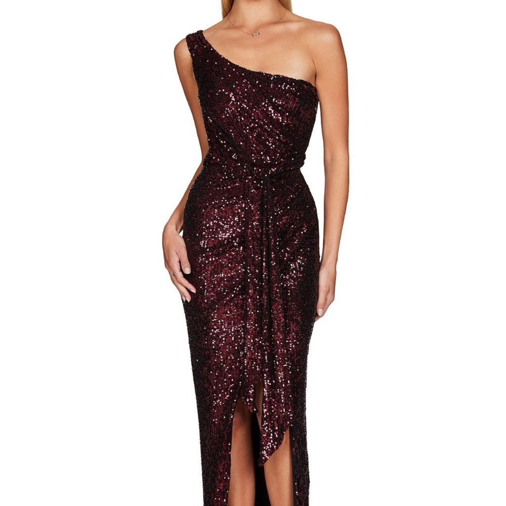 Nookie One-Shoulder Sequin Dress - Deep Red
